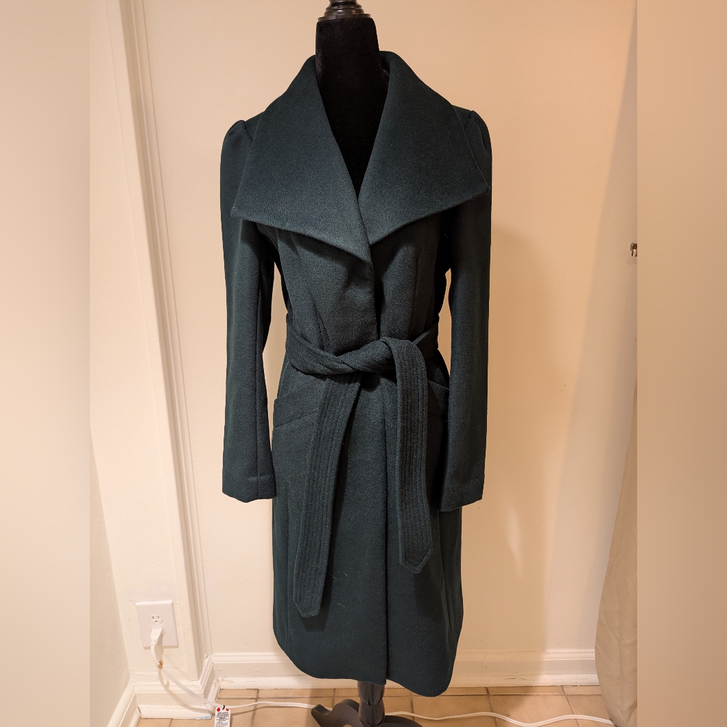 Nwot Karl Lagerfeld Paris Womens Wool Blend Peacoat Green Size Small Tie Button